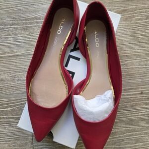 Aldo Women's Vibrant Red Leather Pointed Flats